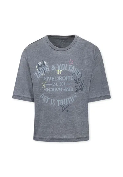 Zadig & Voltaire Kids' Grey T-shirt For Girl With Logo
