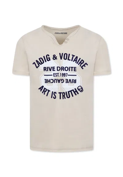Zadig & Voltaire Kids' Ivory T-shirt For Boy With Logo In Beige