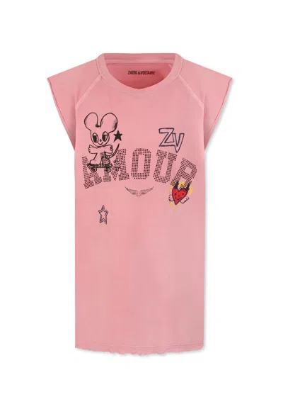 Zadig & Voltaire Kids' Pink Tank Top For Girl With Logo