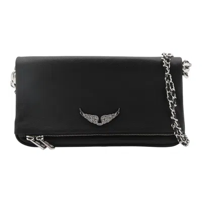 Zadig &amp; Voltaire Rock Swing Clutch Bag In Noir Silver