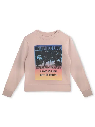 Zadig & Voltaire Kids' Pink Sweatshirt For Girl With Print In Brown