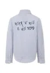 Zadig & Voltaire White Shirt For Boy With Rock N Roll Is Not Dead Lettering In Light Blue