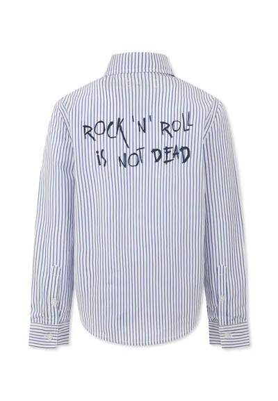 Zadig & Voltaire Kids' White Shirt For Boy With Rock N Roll Is Not Dead Lettering In Light Blue