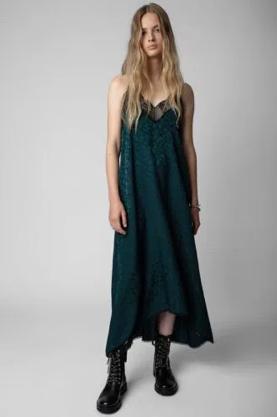 Pre-owned Zadig & Voltaire 2023  Risty Jac Leo Silk Dress Size Xs $548 In Peacock