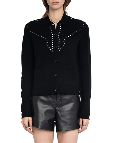 Zadig & Voltaire Womens Black Adany Stud-embellished Wool And Cashmere Cardigan Xs