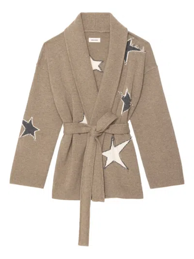 Zadig & Voltaire Womens Latte Alpa Star-pattern Wool And Cashmere Jacket Xs In Brown