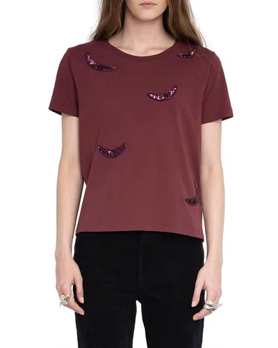 Zadig & Voltaire Alys Hc Embroidery Wings Top In Burgundy