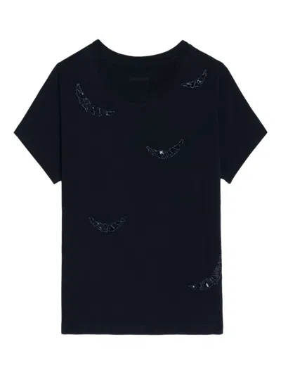 Zadig & Voltaire Beaded Wings Cotton T-shirt In Black