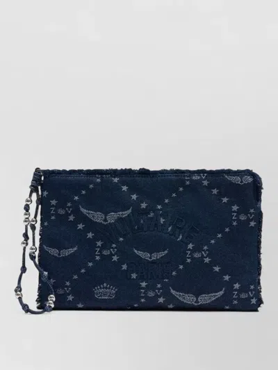 Zadig & Voltaire Angel Cotton Clutch Bag Chain Strap In Blue