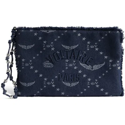 Zadig & Voltaire Angel Denim Clutch In Blue