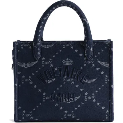 Zadig & Voltaire Angel Extra Small Logo Monogram Denim Tote In Blue
