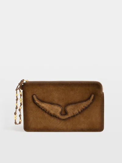 Zadig & Voltaire Angel Leather Clutch In Brown