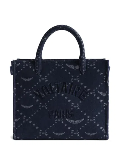 Zadig & Voltaire Angel Monogram Denim Tote Bag In Blue