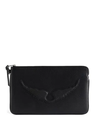 Zadig & Voltaire Zadig&voltaire Angel Pouch Grained Leather Bags In Black