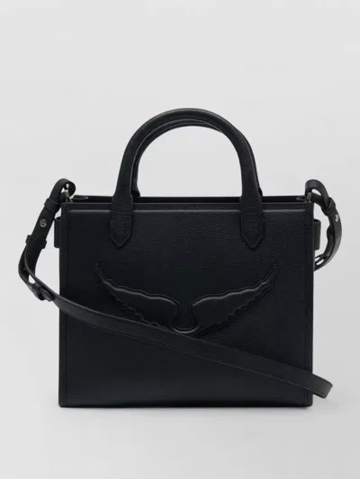 Zadig & Voltaire Angel Xs Leather Shopper Crossbody Bag In Black