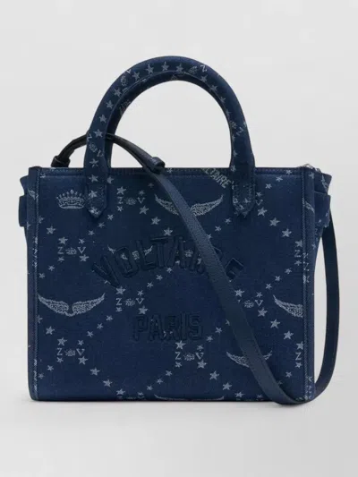 Zadig & Voltaire Angel Xs Tote Bag Cotton Embroidery Wings In Blue