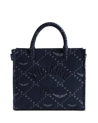 Zadig & Voltaire Angel Mini Zv Monogram Denim Tote In Blue