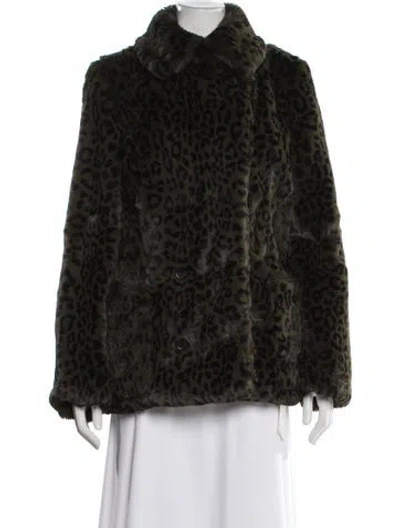 Pre-owned Zadig & Voltaire Animal Print Faux Fur Coat In Green