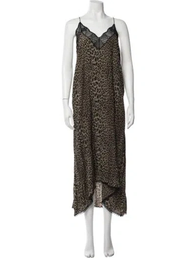 Pre-owned Zadig & Voltaire Animal Print Midi Length Dress In Brown