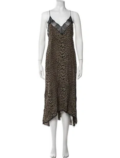 Pre-owned Zadig & Voltaire Animal Print Midi Length Dress In Brown