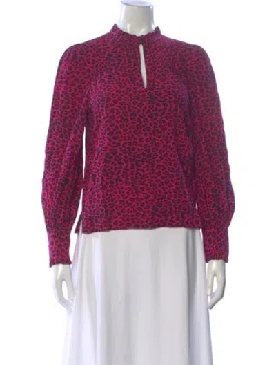 Pre-owned Zadig & Voltaire Animal Print Mock Neck Blouse In Pink