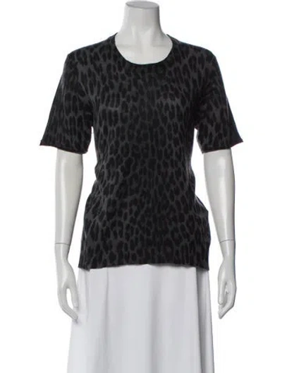 Pre-owned Zadig & Voltaire Animal Print Scoop Neck Sweater In Gray