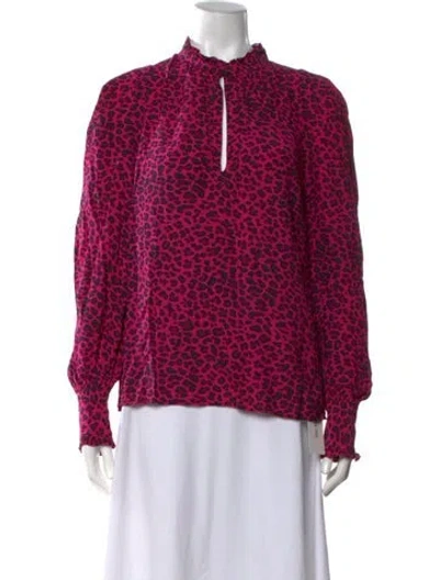 Pre-owned Zadig & Voltaire Animal Print Tie Neck Blouse In Black/pink