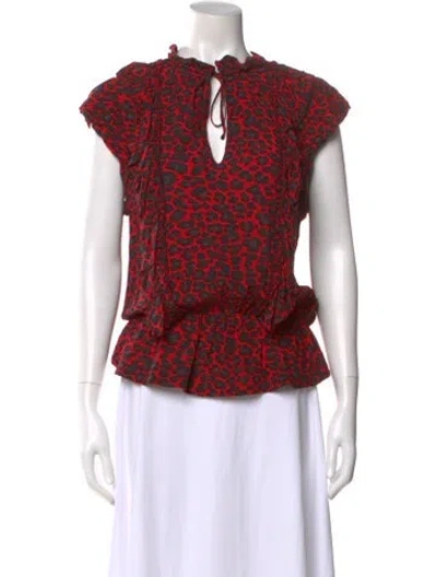 Pre-owned Zadig & Voltaire Animal Print Tie Neck Blouse In Red