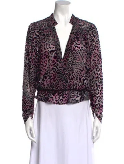 Pre-owned Zadig & Voltaire Animal Print V-neck Blouse In Black