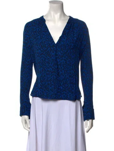 Pre-owned Zadig & Voltaire Animal Print V-neck Blouse In Blue