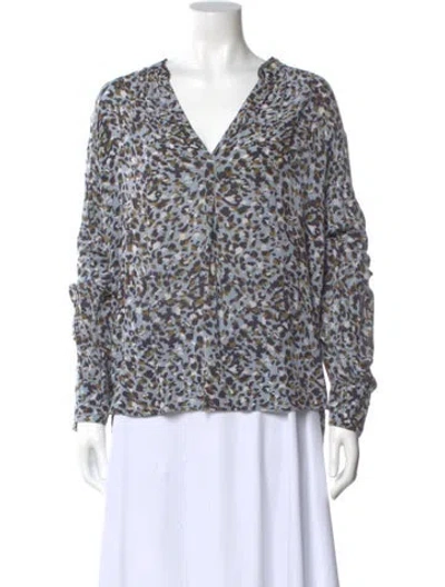 Pre-owned Zadig & Voltaire Animal Print V-neck Blouse In Blue