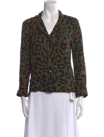 Pre-owned Zadig & Voltaire Animal Print V-neck Blouse In Green