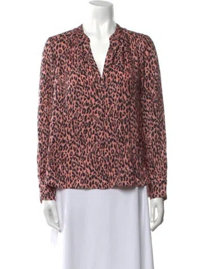 Pre-owned Zadig & Voltaire Animal Print V-neck Blouse In Pink