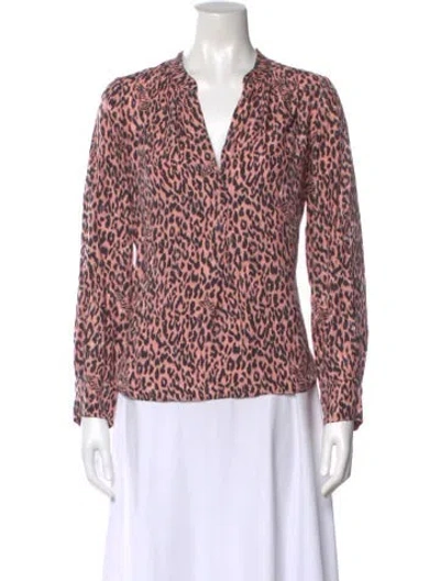 Pre-owned Zadig & Voltaire Animal Print V-neck Blouse In Pink