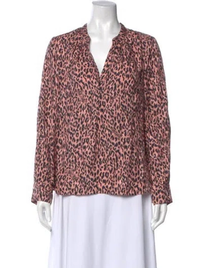 Pre-owned Zadig & Voltaire Animal Print V-neck Blouse In Pink