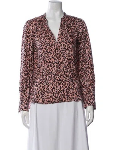 Pre-owned Zadig & Voltaire Animal Print V-neck Blouse In Pink