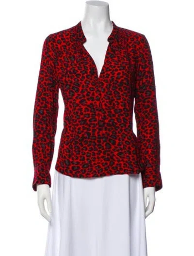 Pre-owned Zadig & Voltaire Animal Print V-neck Blouse In Red