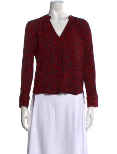 Pre-owned Zadig & Voltaire Animal Print V-neck Blouse In Red