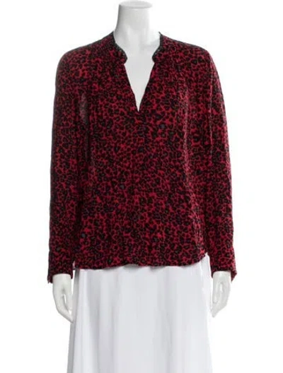 Pre-owned Zadig & Voltaire Animal Print V-neck Blouse In Red