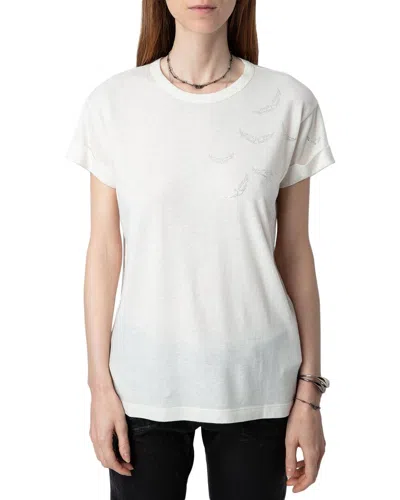 Zadig & Voltaire Anya Pcl Rain Strass Wings Linen-blend T-shirt In White