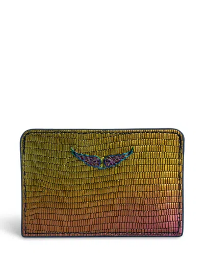Zadig & Voltaire Appliqué-logo Metallic Leather Cardholder In Yellow