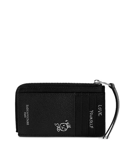 Zadig & Voltaire Arty Tag Grained Leather Card Case In Black
