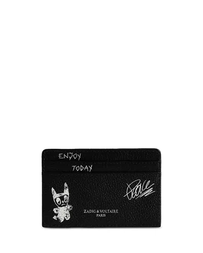 Zadig & Voltaire Arty Tag Grained Leather Card Case In Black