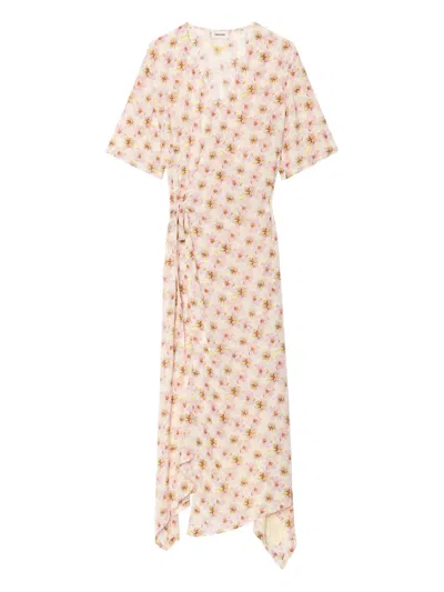 Zadig & Voltaire Asymmetric Floral Midi Dress In Neutral