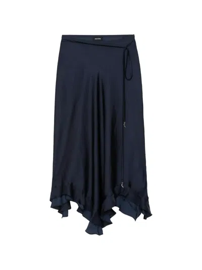Zadig & Voltaire Asymmetric Ruffled Midi Skirt In Blue