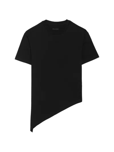 Zadig & Voltaire Asymmetric Strass-embellished T-shirt In Black
