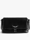 Zadig & Voltaire Womens Noir Silver Rocky Swing Your Wings Leather Clutch Bag In Black