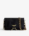 Zadig & Voltaire Womens Black Gold Rocky Ii Wing-embellished Leather Cross-body Bag In Black
