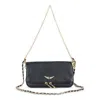 Zadig & Voltaire Black Leather Rock Nano Shoulder Bag In Purple