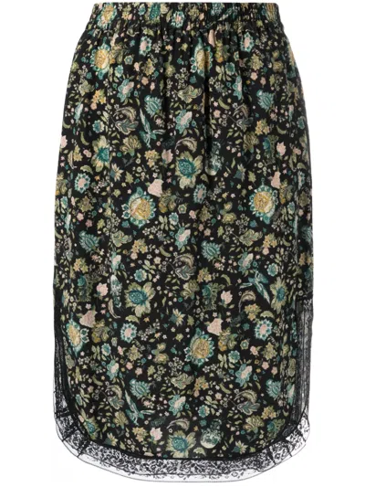 Zadig & Voltaire Bali Floral-print Midi Skirt In Black